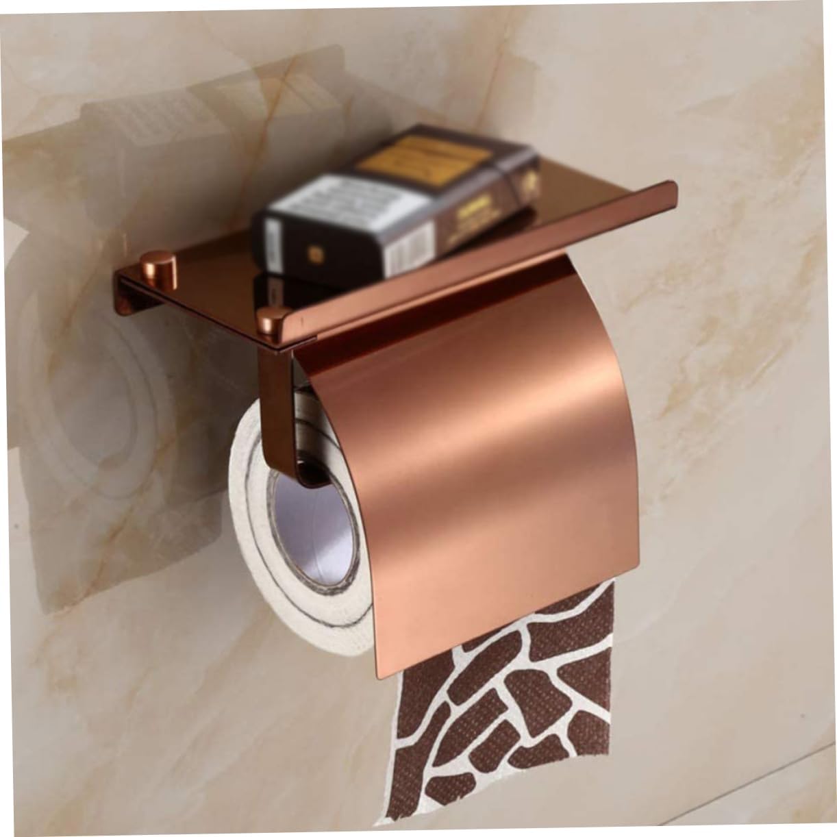 Toilettenpapierhalter, Badezimmerregal, Wandmontierter Toilettenpapierhalter (roségold)