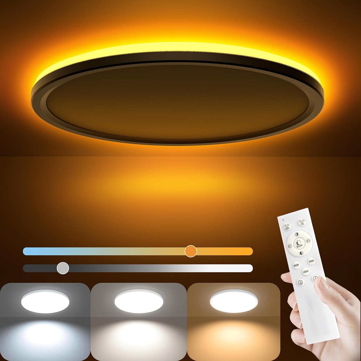 Led-deckenleuchte – Helligkeit Einstellbar – Deckenleuchte Mit Fernbedienung – Nachtlicht – Runde Led (schwarz) Für Schlaf-/wohnzimmer