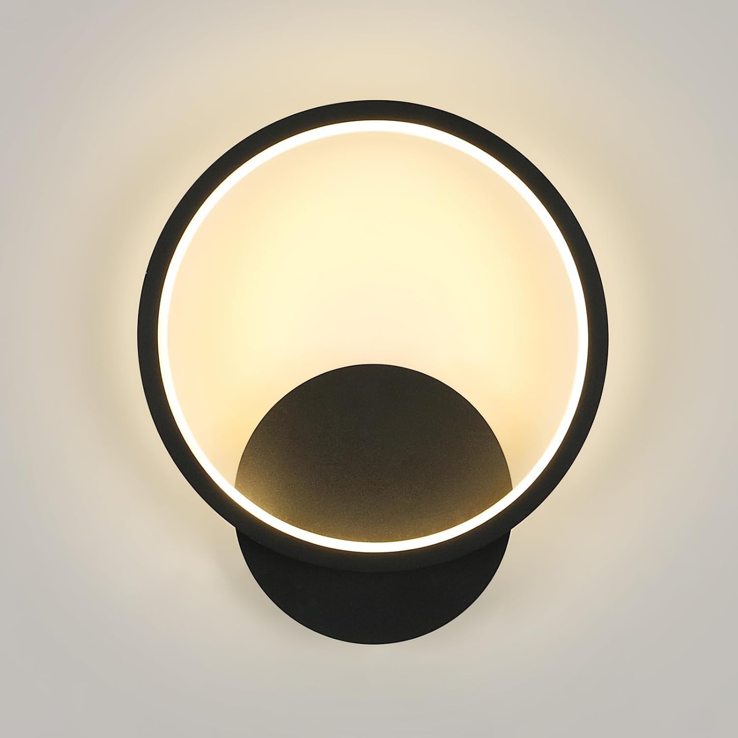 Led-wandleuchte, Modernes Rundes Design, Dreifarbiges Licht, Geeignet Für Schlafzimmer Und Flure, Schwarz.