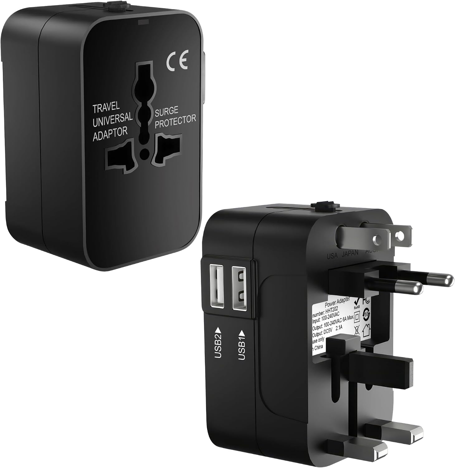 Universeller Reiseadapter Mit 2 Usb-anschlüssen – 110-240v-netzsteckdose – Kompatibel Mit Großbritannien, Den Usa,