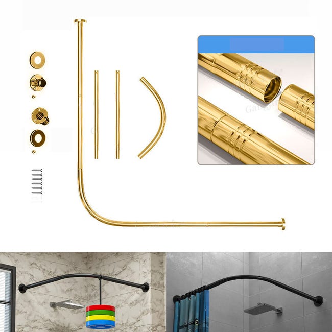 Teleskop-duschstange, Länge 108-138 Cm, Edelstahl, L-förmiger Eckhalter, Goldfarben.