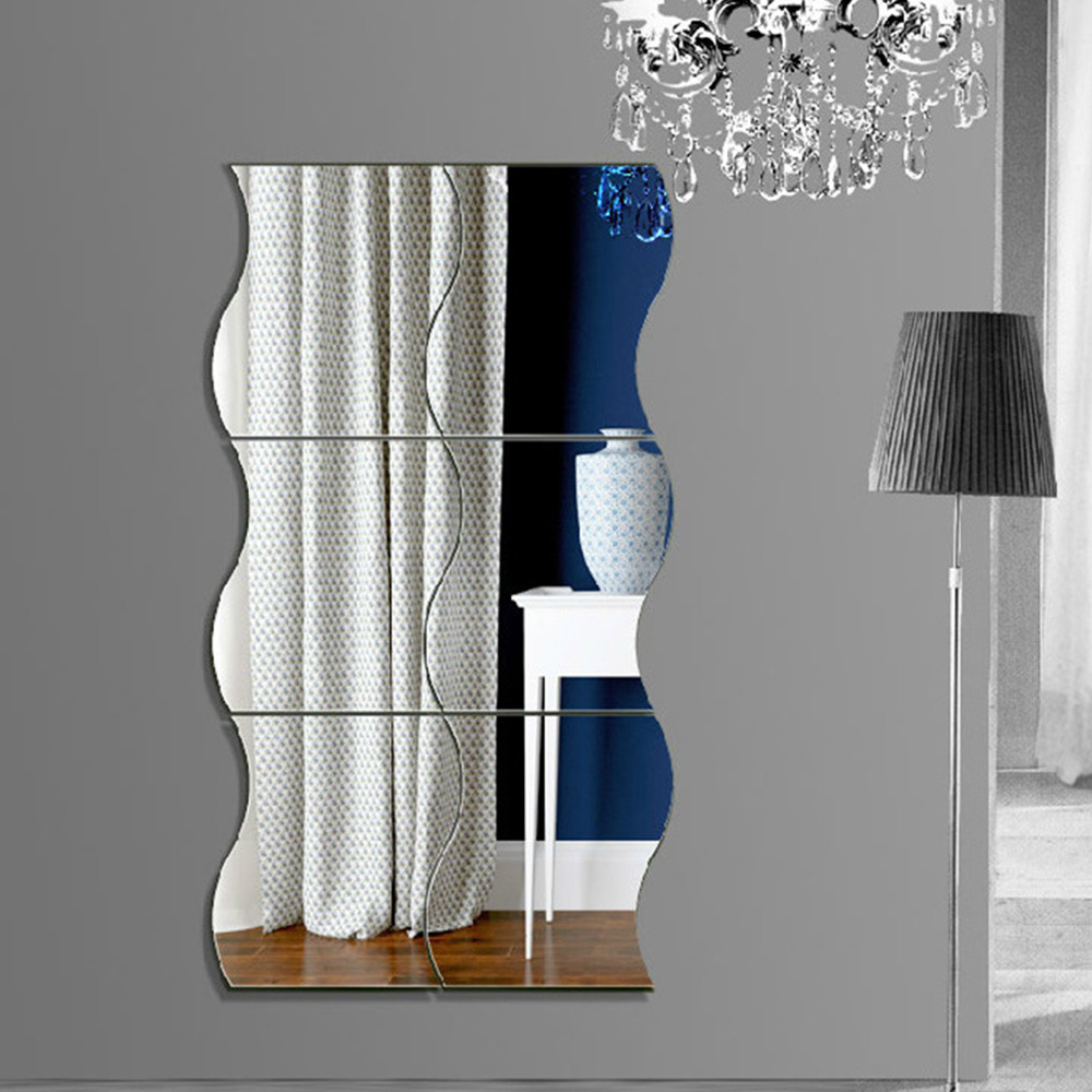 Glas-wandaufkleber, Acryl-wandspiegel Mit Wellenmuster, Wohnspiegel, Badezimmerspiegel, 6er-set