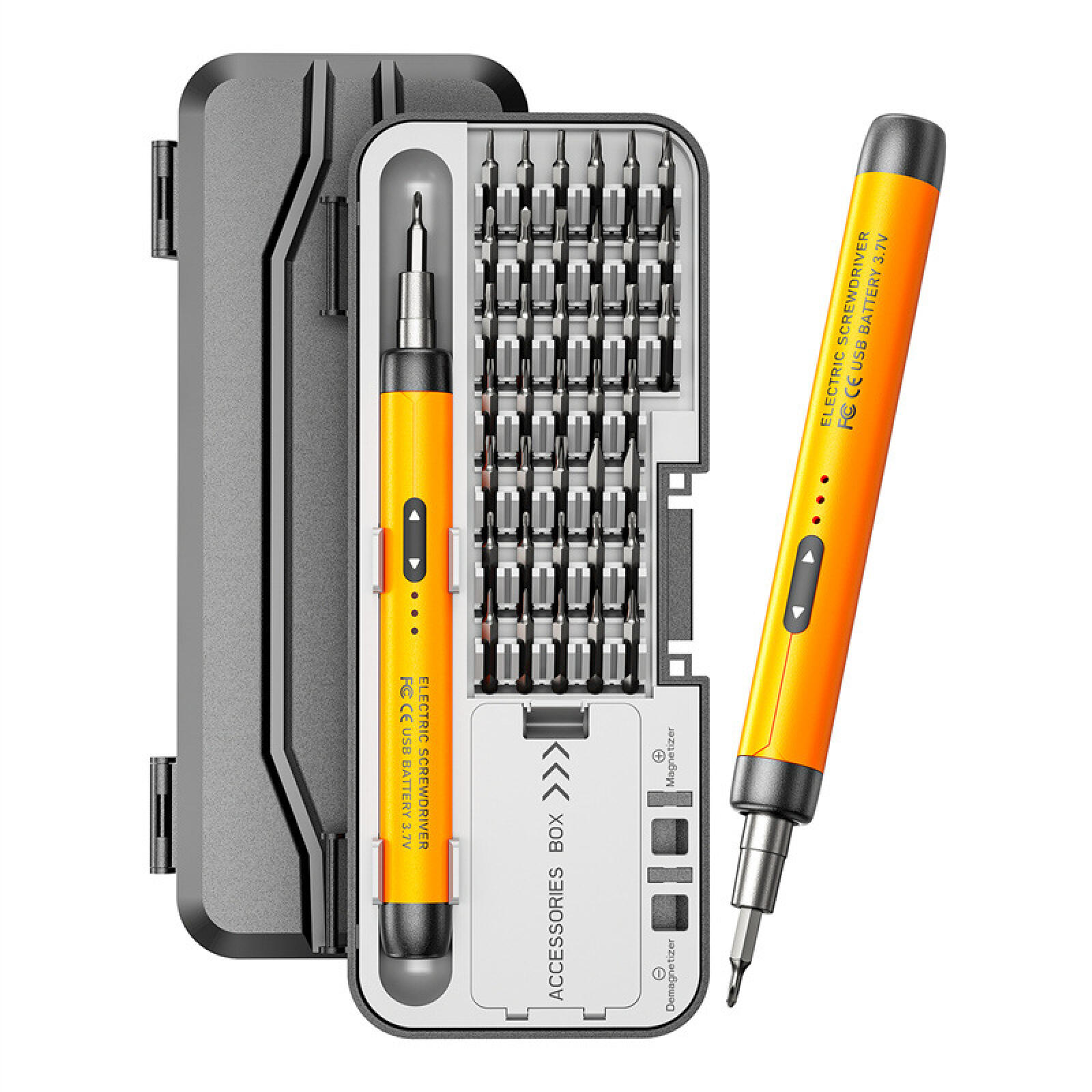 Elektrischer Schraubendreher-satz, Leiser Betrieb, Usb-aufladbar, Orange Farbe, Hohe Qualität.