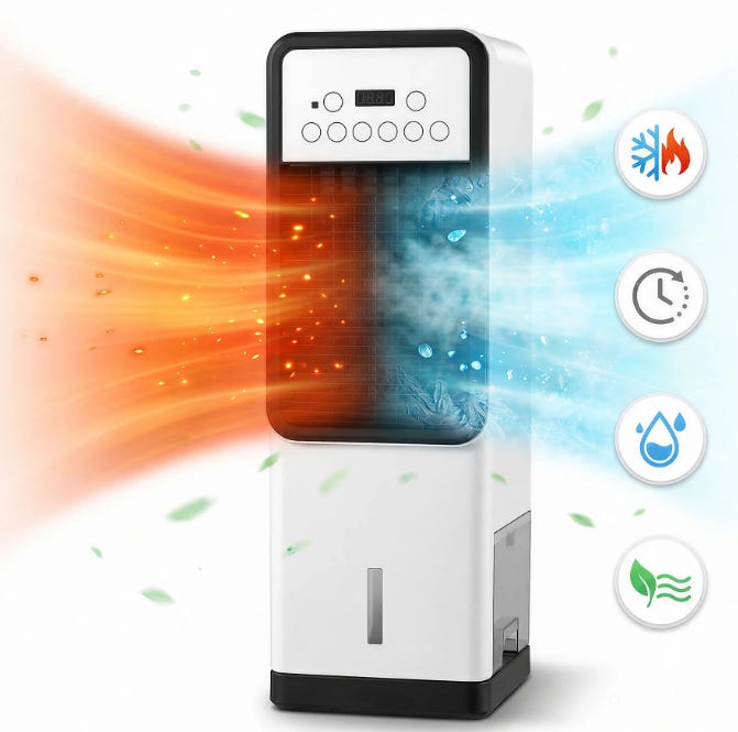 2-in-1-heizlüfter, 1800 W, 3 L Fassungsvermögen, Drei Gebläsestufen, Weiß, Energieeffizienter Tragbarer Heizlüfter