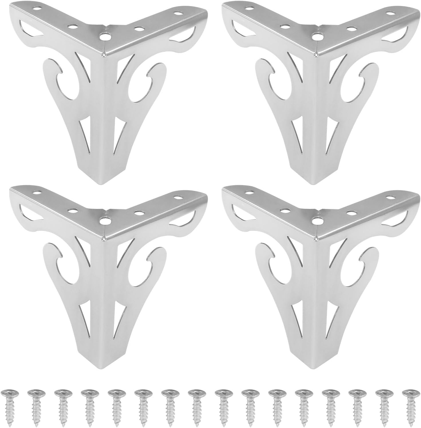 Set Aus Durchbrochenen Möbelbeinen (4 Stück), Verchromt, 10 Cm, Mit Schrauben, Hohe Qualität.