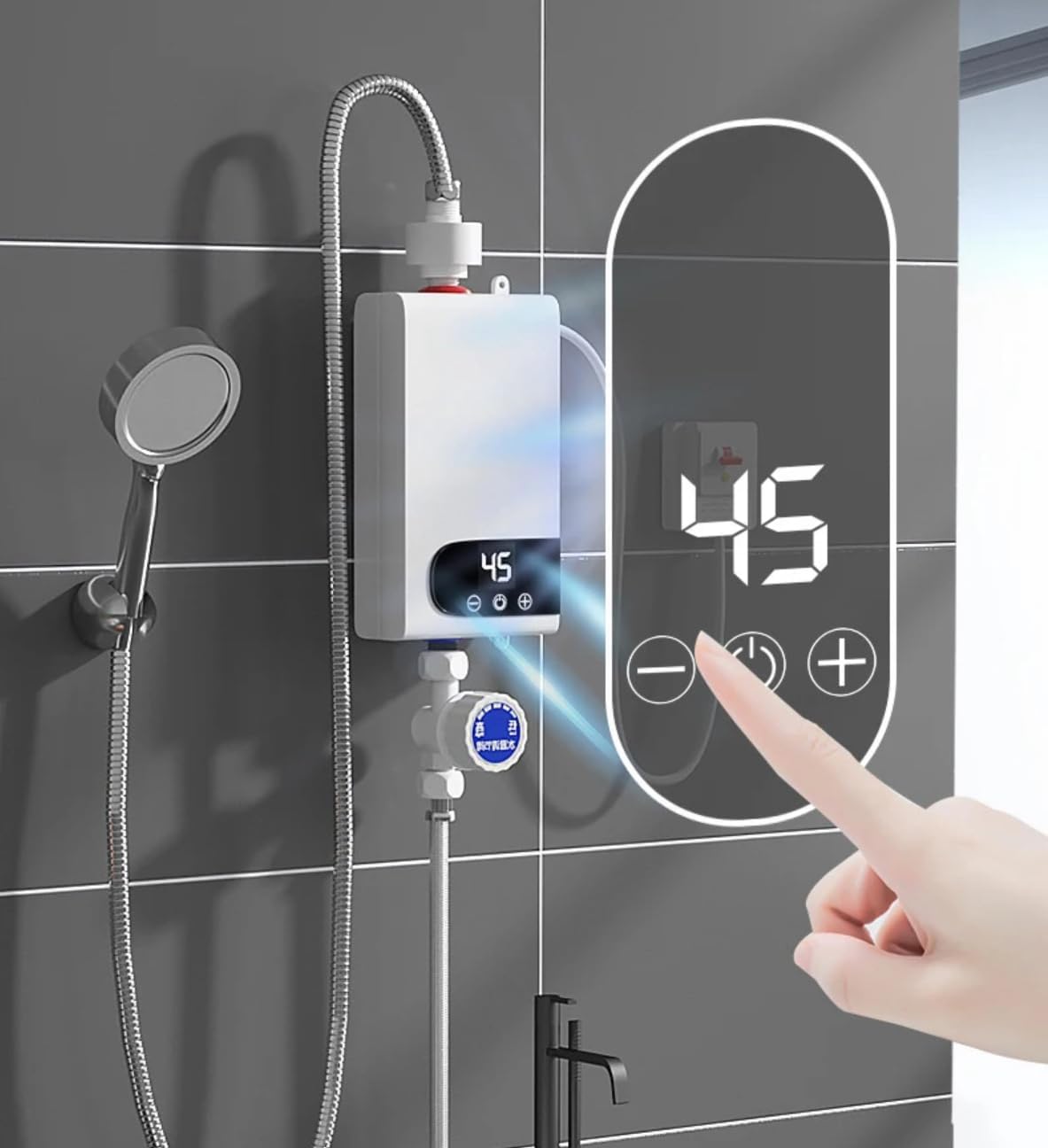 Elektrischer Durchlauferhitzer, Led-touchscreen, Schnellheizung, Tanklos, Mit Duschset