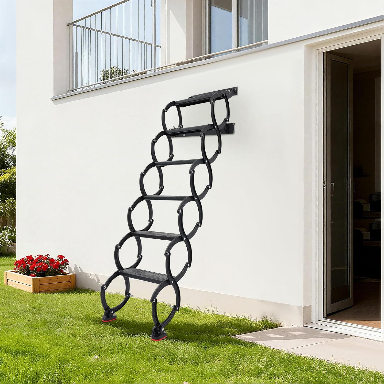 Dachbodentreppe, 6 Stufen Wandmontierte Ausziehbare Klapptreppe, Wandmontierte Dachbodenleiter, Rutschfesten Stufen Loftleiter, Teleskop-stufenleitern, Tragkraft 200 Kg
