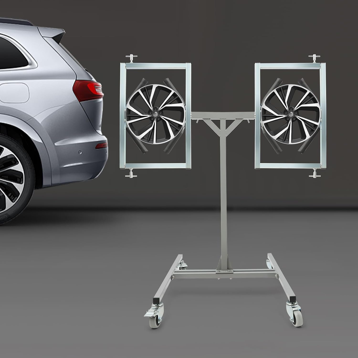 60 Kg Felgenlackierständer Mit 360° Drehbaren Halterungen Mit 4 Räder,stahl Autostoßstange Lackierständer Für 2 Felgen