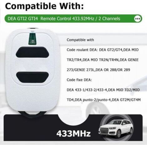 433,92 Mhz Torfernbedienung Kompatibel Mit Dea Gti2/4 Gt2/4 Mio Tr2/4 Tr2n/4n Bip Garagentor (2er-pack)