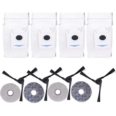Zubehörset Für Ecovacs X2, X2 Pro, X2 Omni, Dex86 Saugroboter – 4 Seitenbürsten, 4 Staubbeutel, 4 Tücher