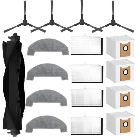 Ersatzteilset – Saugroboter – 1 Hauptbürste – 4 Reinigungspads – 4 Filter – 4 Seitenbürsten – 4 Staubbeutel – Für Monsga Ms1 Max