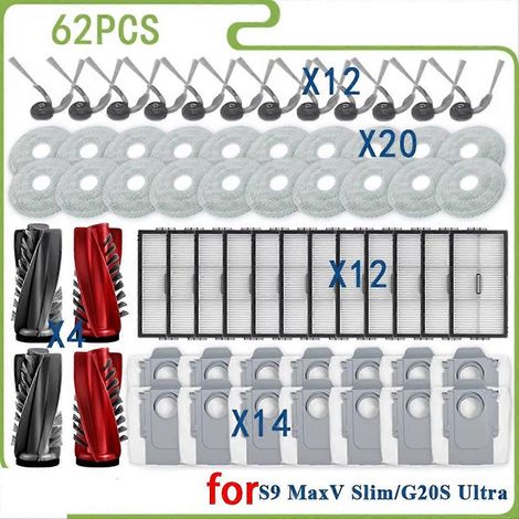 Set Für S9 Maxv Slim/g20s Ultra Staubsauger Hauptseitenwalzenbürste Und Filterwischer Staubbeutel A