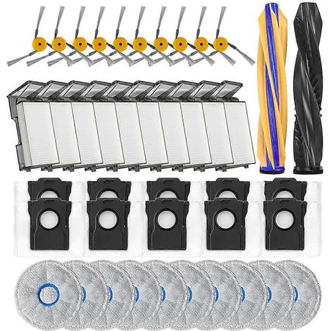 Set Für Dreame X60 Max Ultra, 1 Hauptbürste, 10 Hepa-filter, 10 Wischpads, 10 Seitenbürsten, 10 Staubbeutel