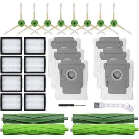 Roomba I7 I3 J7 E5 Ersatzteilset – 2 Gummibürsten, 8 Hepa-filter, 8 Seitenbürsten, 6 Staubbeutel (kompatibel Mit Irobot)