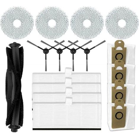 Staubsauger-ersatzteilset – Hauptbürste – 4 Wischpads – 2 Seitenbürsten – 4 Filter – 4 Staubbeutel – Für Proscenic M9