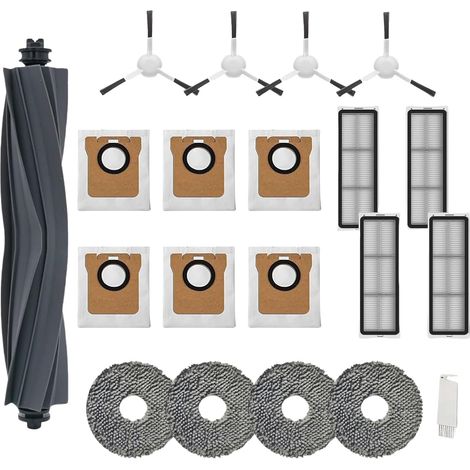Zubehörset Für Saugroboter: 1 Hauptbürste, 4 Seitenbürsten, 6 Staubbeutel, 4 Wischpads, 4 Filter
