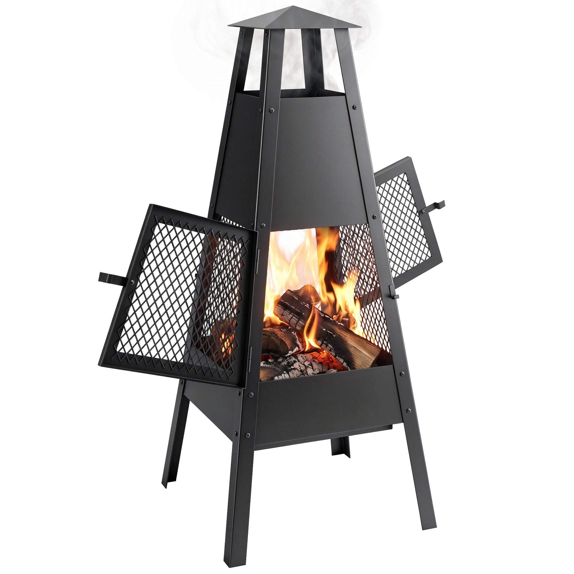 Feuerschale 41 X 40,5 X 97 Feuerstelle Mit Konischem Zugkamin Funkenschutz Kohlenstoffstahl Schwarz
