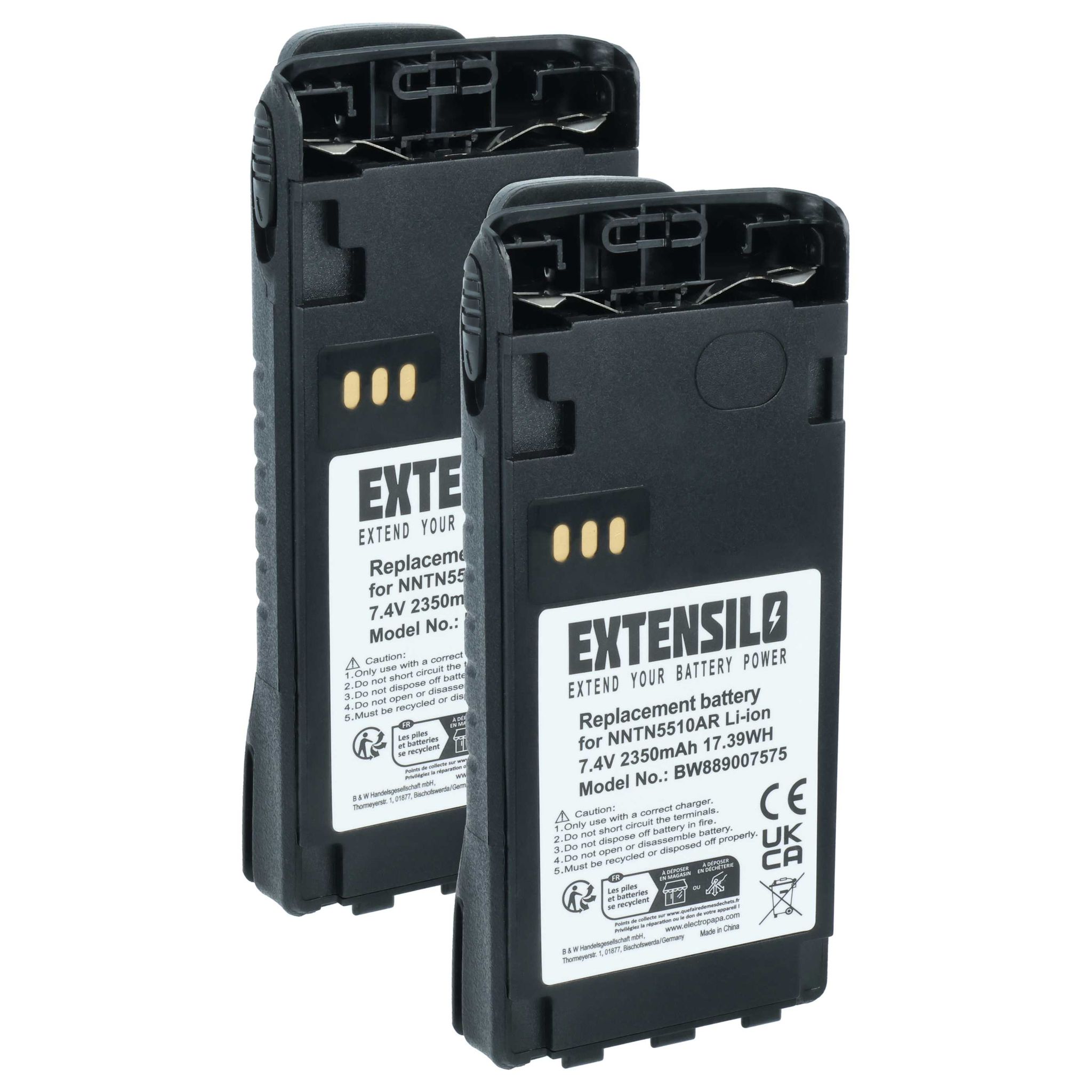 Extensilo 2x Akku Kompatibel Mit Motorola Gp340 Ex Funkgerät, Walkie Talkie (2350 Mah, 7,4 V, Li-ion) + Gürtelclip