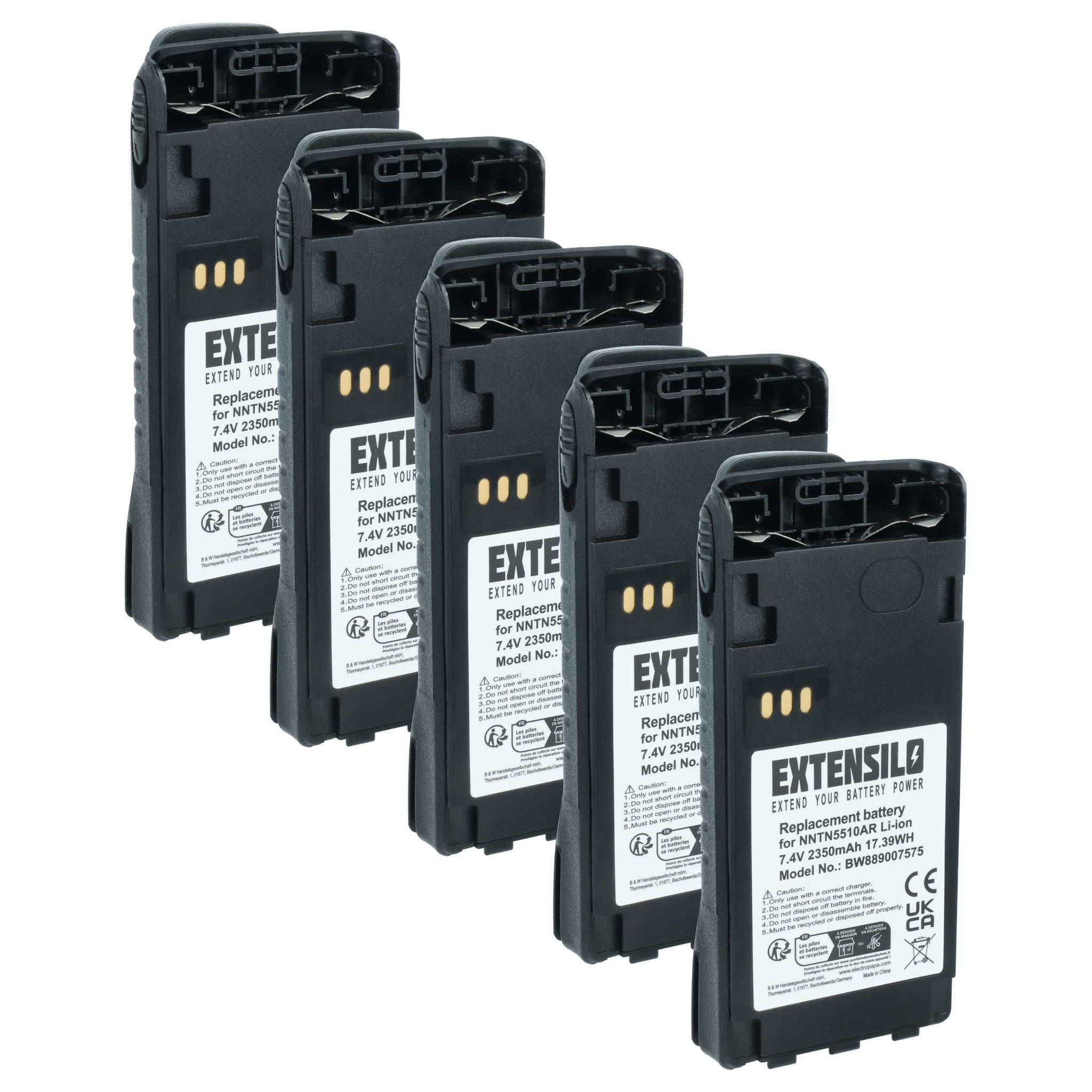 Extensilo 5x Akku Kompatibel Mit Motorola Gp340 Ex Funkgerät, Walkie Talkie (2350 Mah, 7,4 V, Li-ion) + Gürtelclip