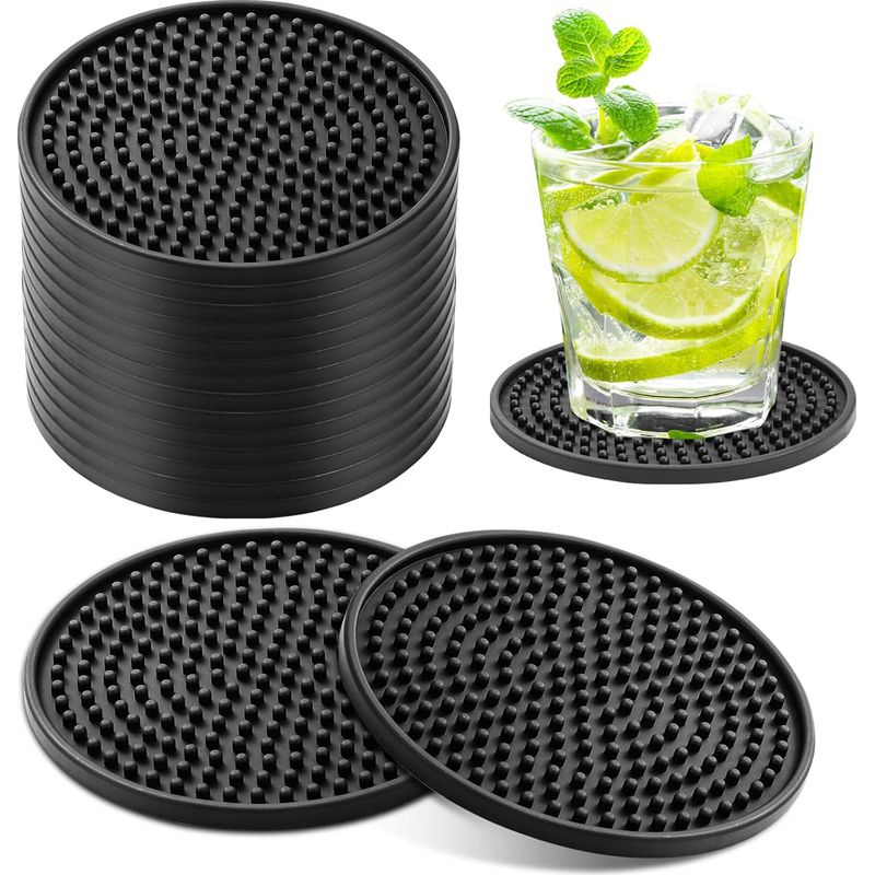 Set Mit 8 Glasuntersetzern, 10 Cm, Rutschfest, Rund Mit Noppen, Für Getränke Und Tassen, Schwarz