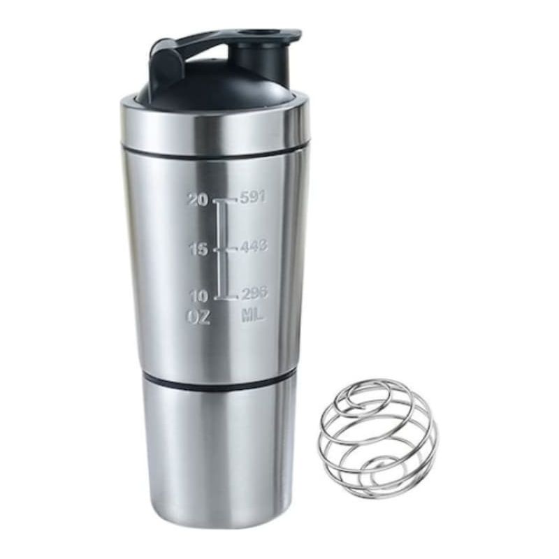 Qttvbtna Protein-shaker, Gebürsteter Edelstahl, 600 Ml Fassungsvermögen, Silikondeckel, Maße 25,5 X 9 Cm, Silber