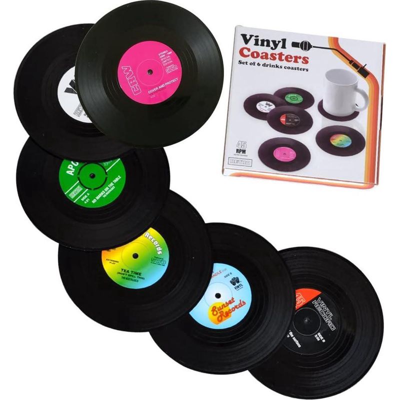 Set Mit 6 Stabilen Vintage-vinyl-untersetzern – Ideal Für Kaffee Und Tee Zu Hause Oder In Der Bar – Isolieren Und Schützen Möbel