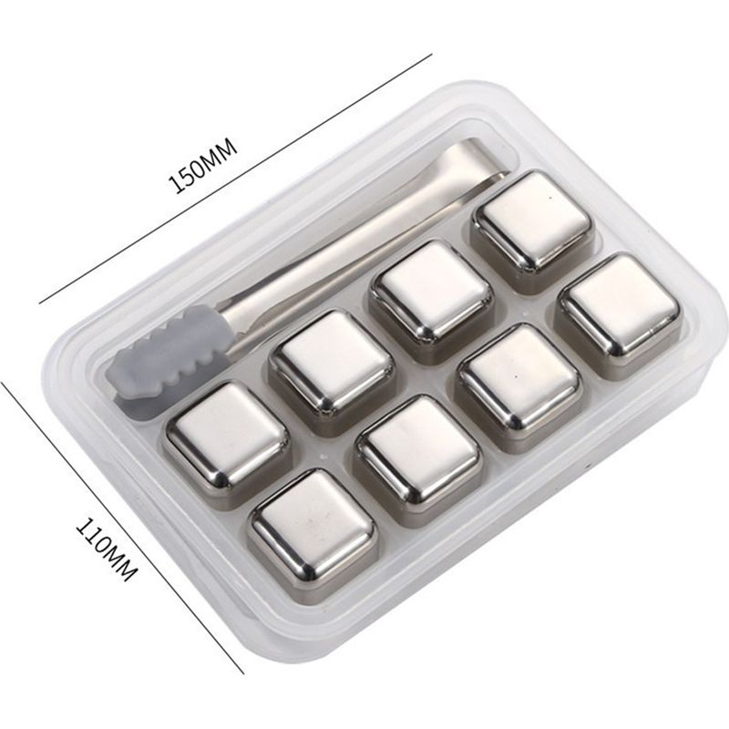 Kühlsteine Aus Edelstahl 304 Für Whisky, 8 Wiederverwendbare Quadratische Würfel Mit Samtbeutel, Elegantes Bar-accessoire Für Unverdünnte Cocktails