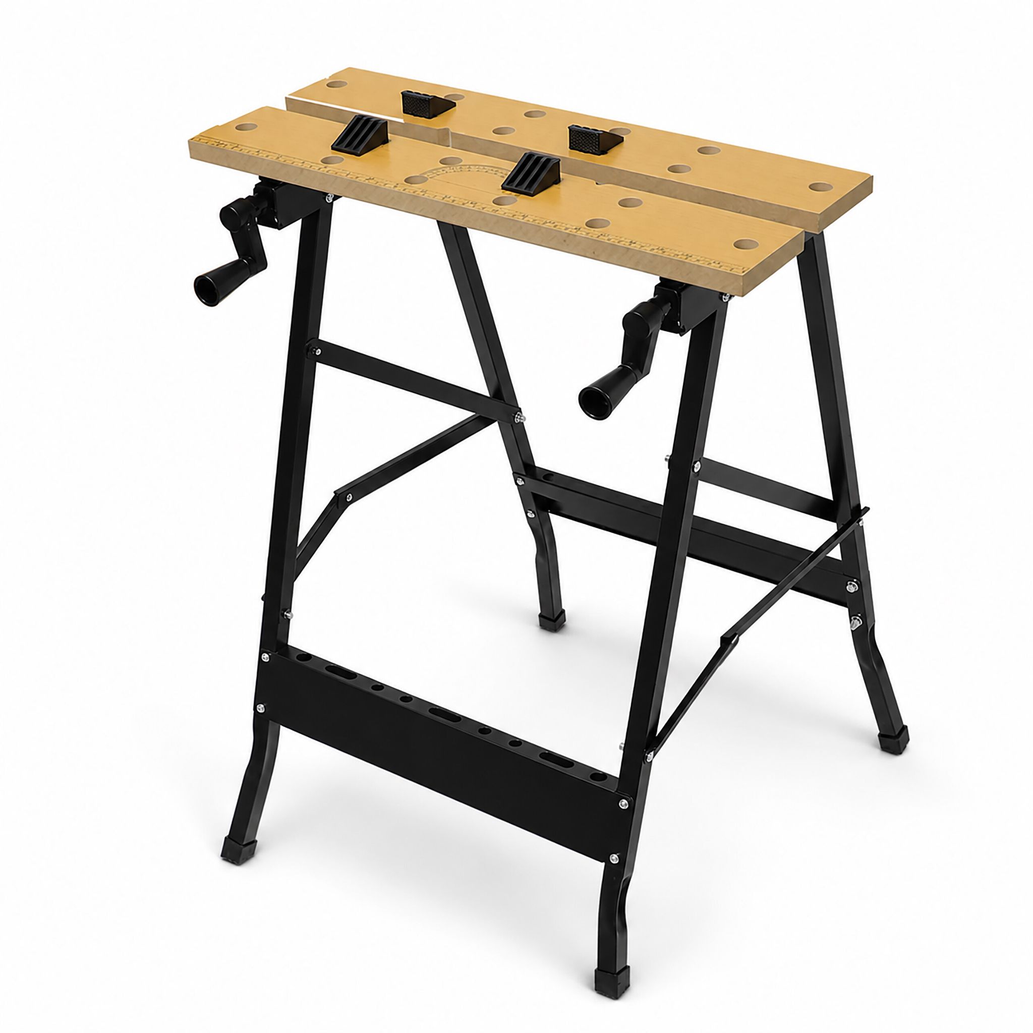 Relaxdays Werkbank Klappbar, 4 Spannbacken, 100 Kg, Hxbxt: 76 X 56 X 62 Cm, Stahl, Spanntisch Werkstatt, Natur/schwarz