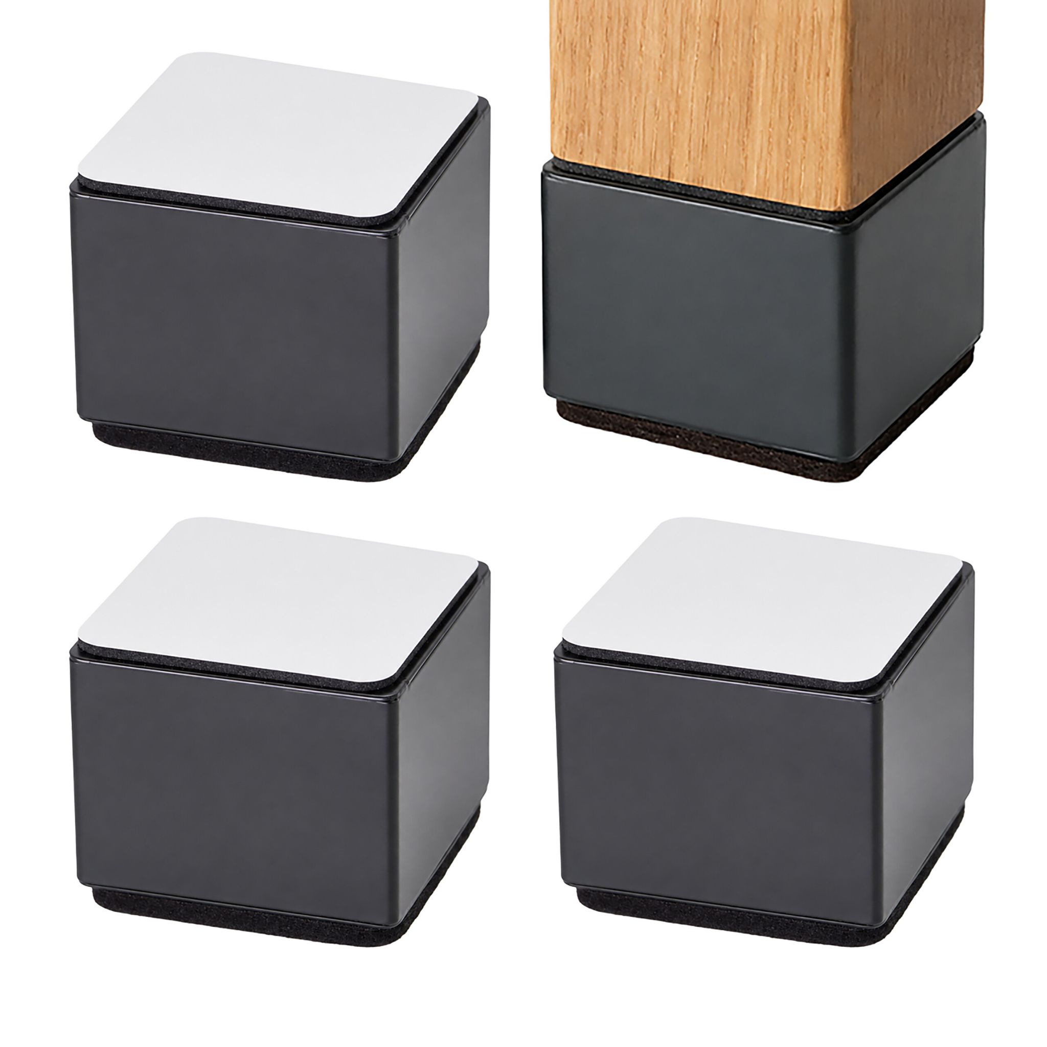Relaxdays Möbelerhöhung, 4er Set, Eckig, Hbt: 5x6x6 Cm, Karbonstahl, Selbstklebend, Filz, Möbelfüße Bis 500kg, Schwarz