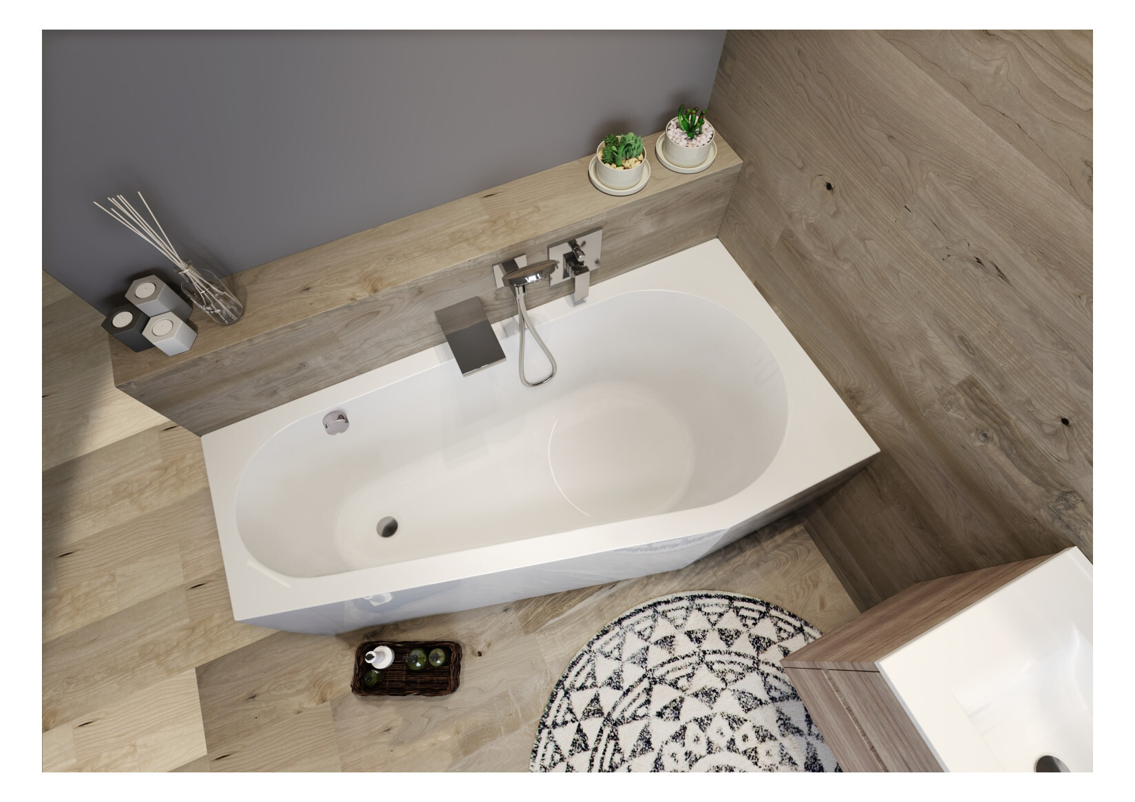Riho Delta Eck-badewanne, Version Links, Plug & Play-variante,