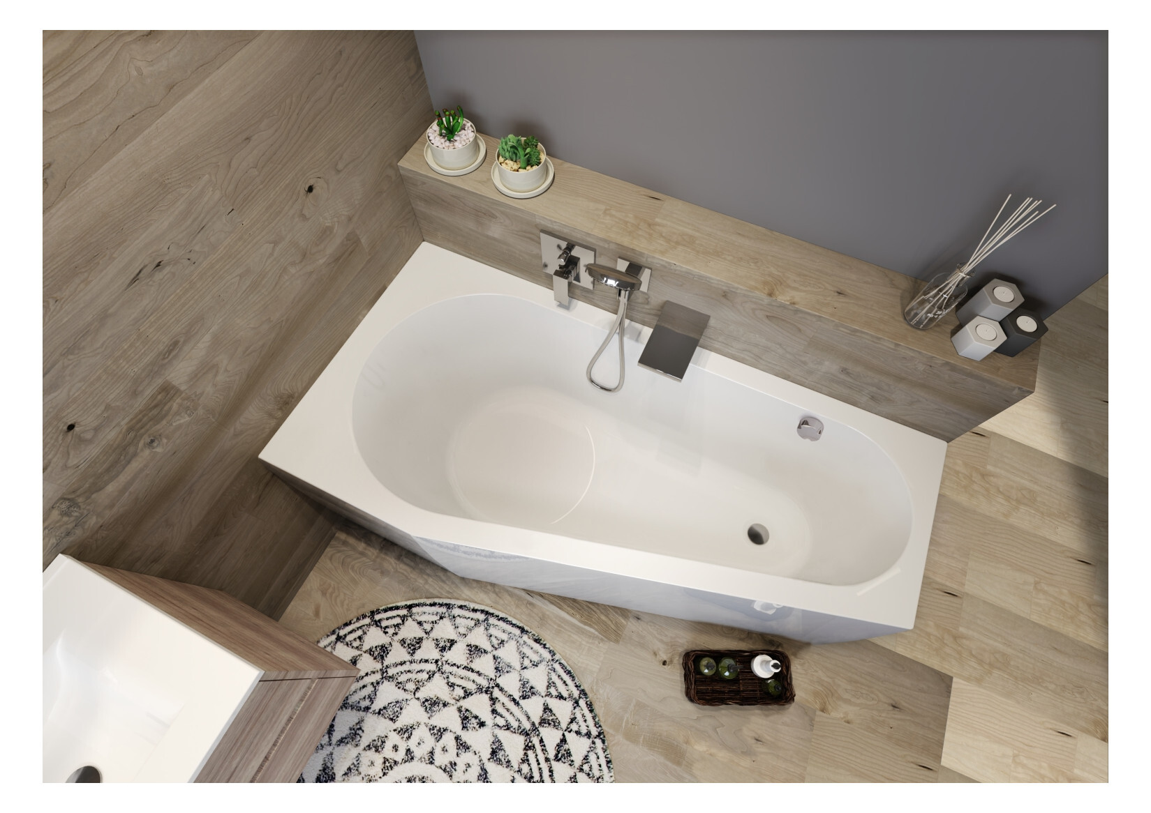 Riho Delta Eck-badewanne, Version Rechts, Plug & Play-variante,