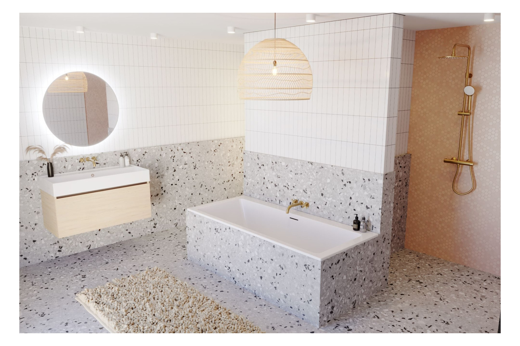 Riho Rethink Cubic Wall Rechteck-badewanne, Mit Riho Fall,