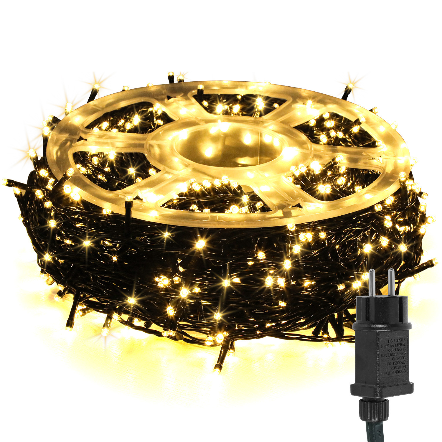 Tolletour 100m Led Lichterkette 1000leds 8 Modi Mit Memory Funktion, Weihnachten Party Garten Bedienung Funkelnder Sterneffekt Deko Warmweiß