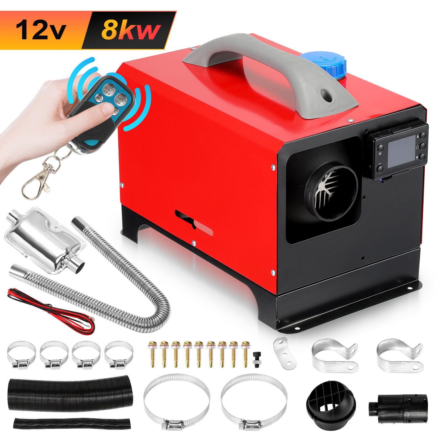 Tolletour 12 V Diesel Standheizung 8 Kw Horizontal Luftheizung Dieselheizung Air Heater Für Auto Lkw Wohnmobil Camper Bus Mit Lcd-display Fernbedienung Rot