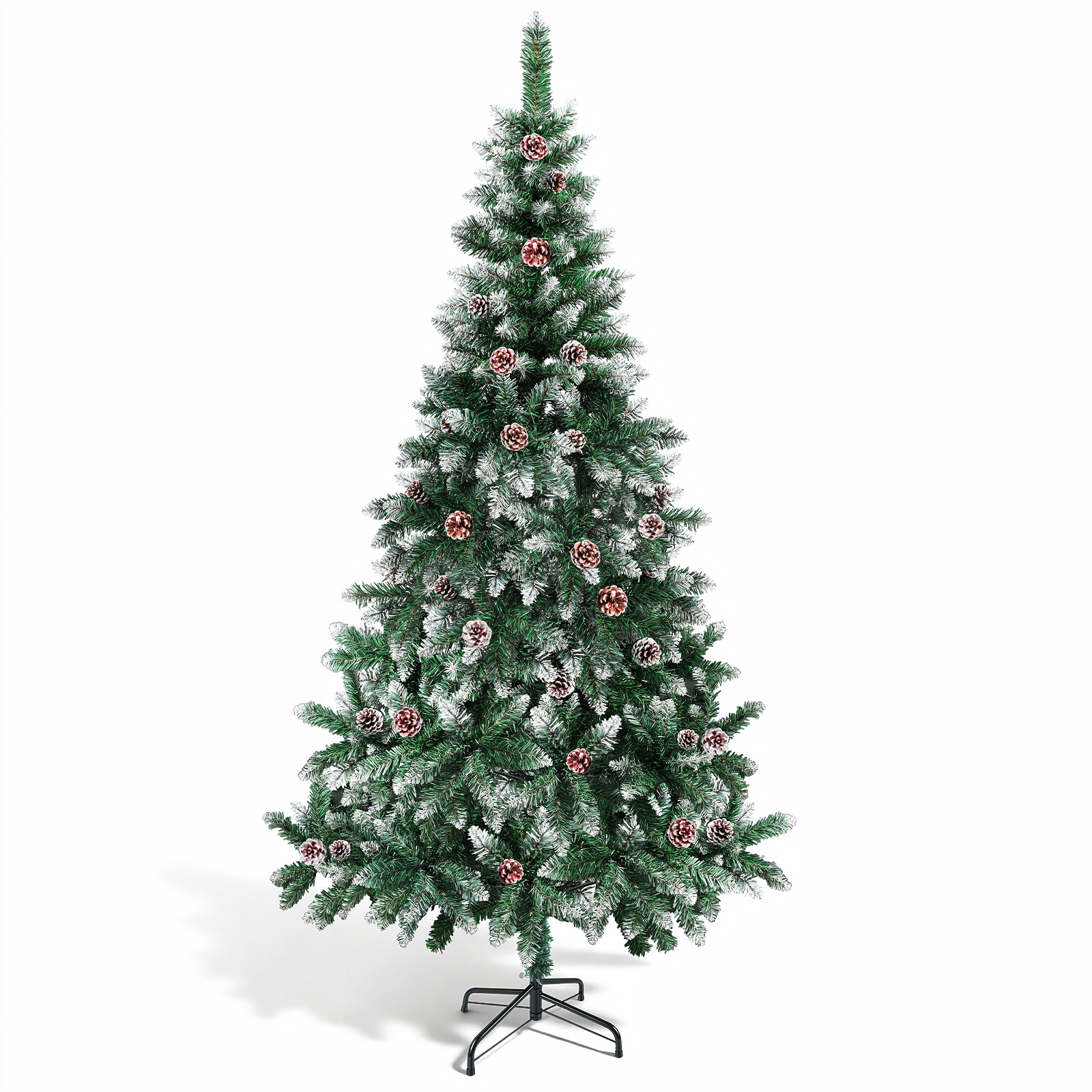 Tolletour 210cm Künstlicher Weihnachtsbaum Mit 750 Spitzen Pvc, Tannenbaum Mit Ständer, Christbaum Kunstbaum Mit Tannenzapfen Und Schnee Grün