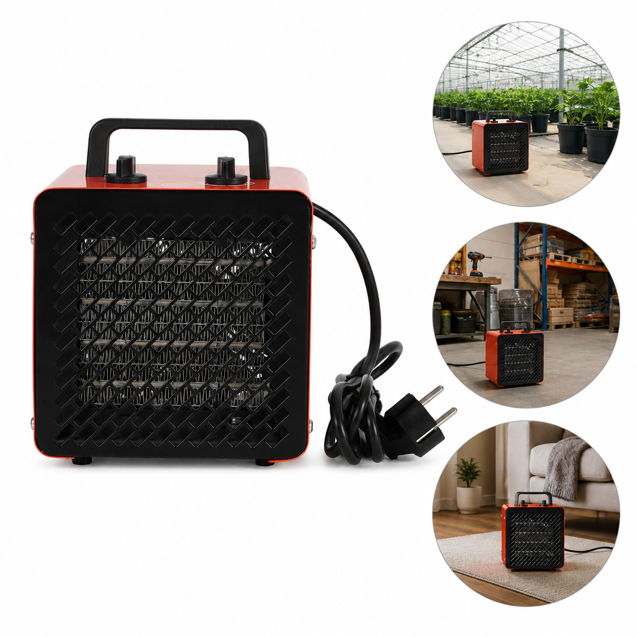 Tolletour Elektrischer Heizlüfter 3000 W, 3 Stufen, Thermostat Bis 85 °c, Bis Ca. 30 M², Rot