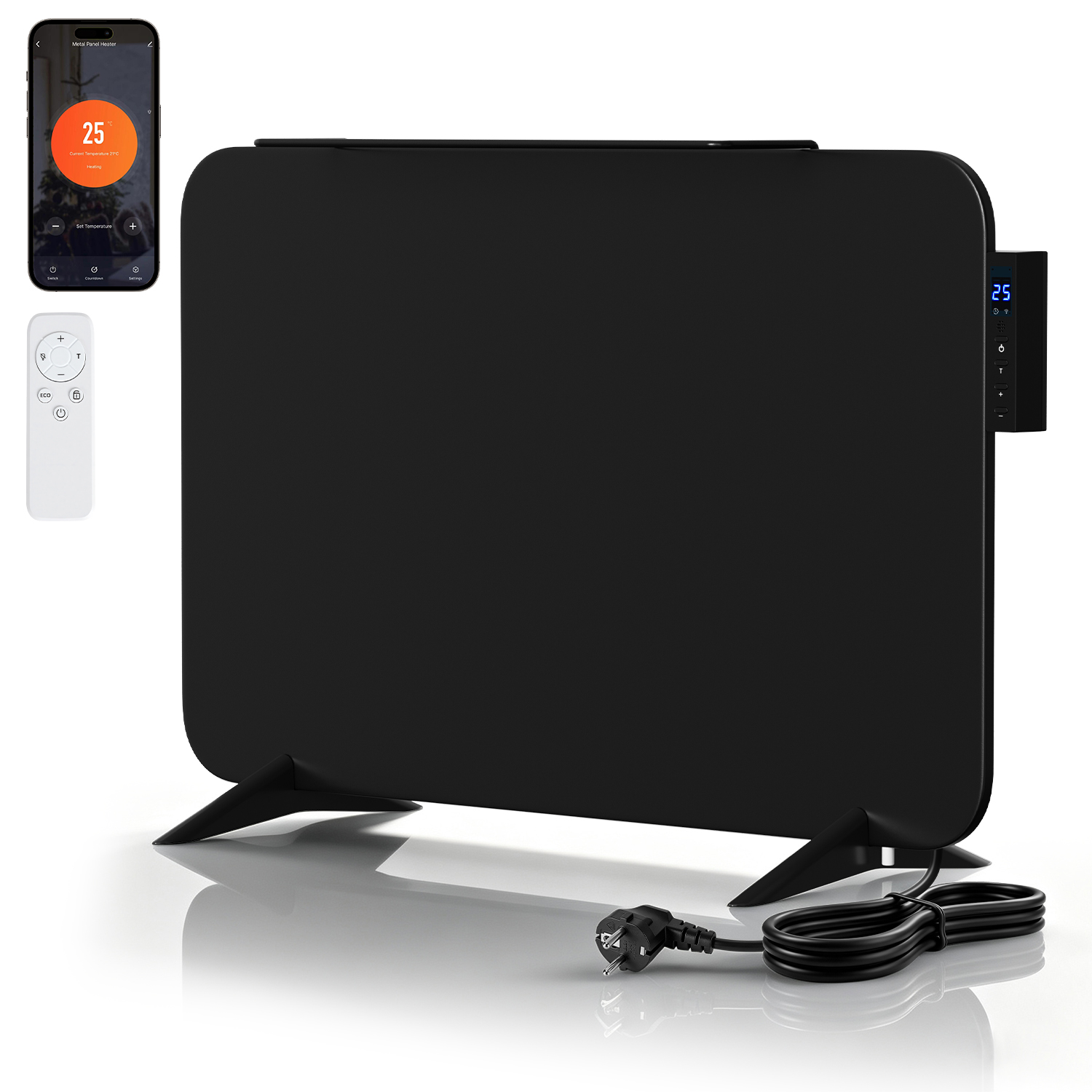 Tolletour Badheizung 450w Schwarz Infrarotheizung Wlan Heizpaneel Timer Fernbedienung Ip44