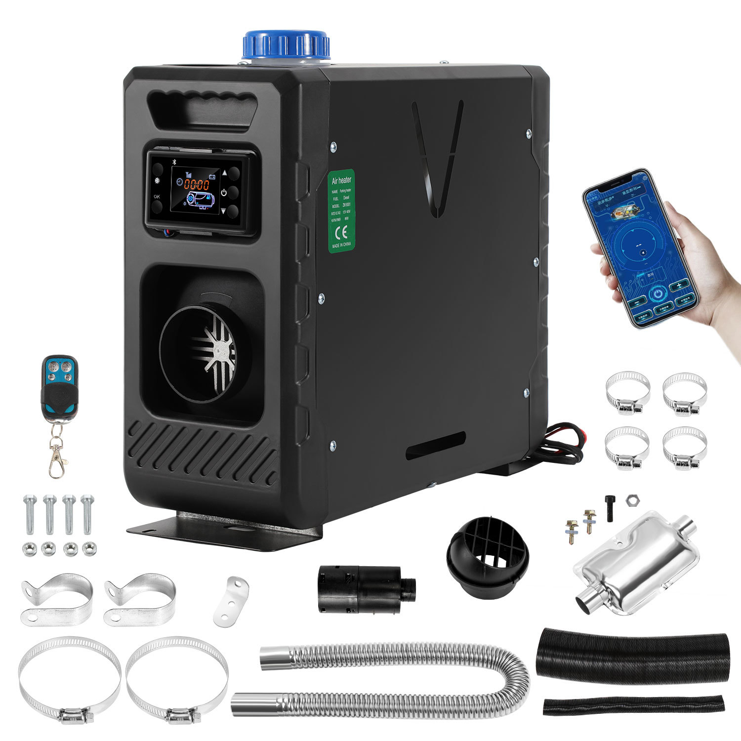 Tolletour Diesel Standheizung Luftheizung 12/24 V 8 Kw, Dieselheizung Air Heater Lufterhitzer Mit Bluetooth App Lcd-display & Fernbedienung Schwarz