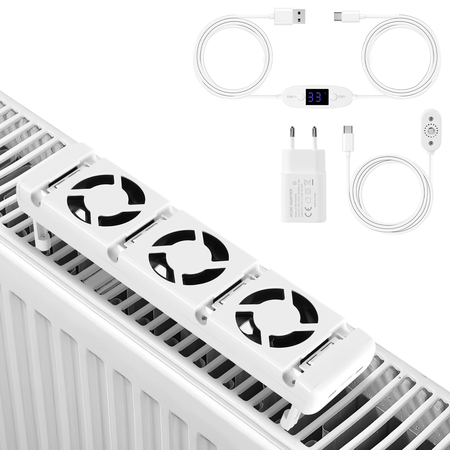 Tolletour Heizkörperverstärker Mit 3 Lüftern Und Einstellbarem Thermostat 0–60 °c, 1er Set, Weiß