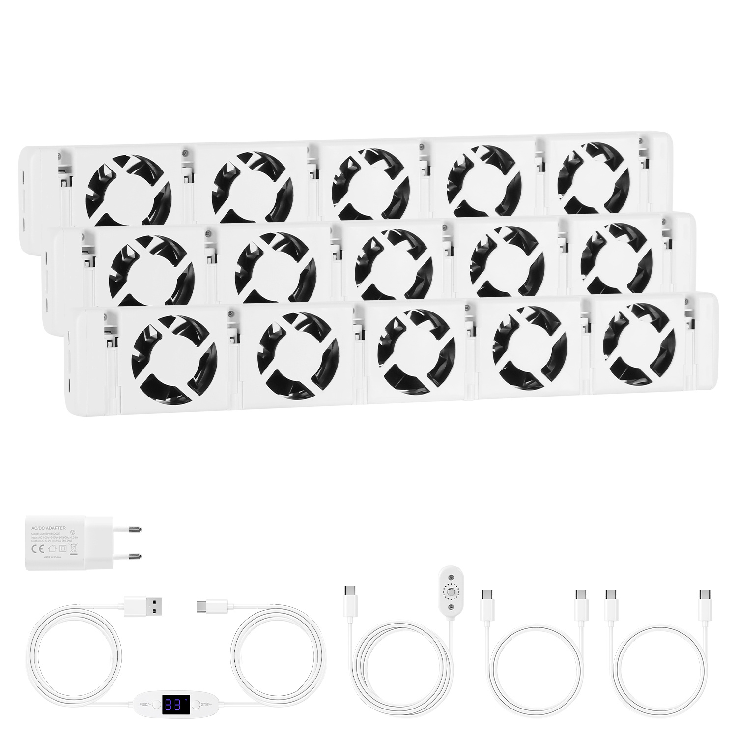 Tolletour Heizkörperventilator 5 Lüfter, 3er-set, Magnet, 150 Cfm, Thermostat