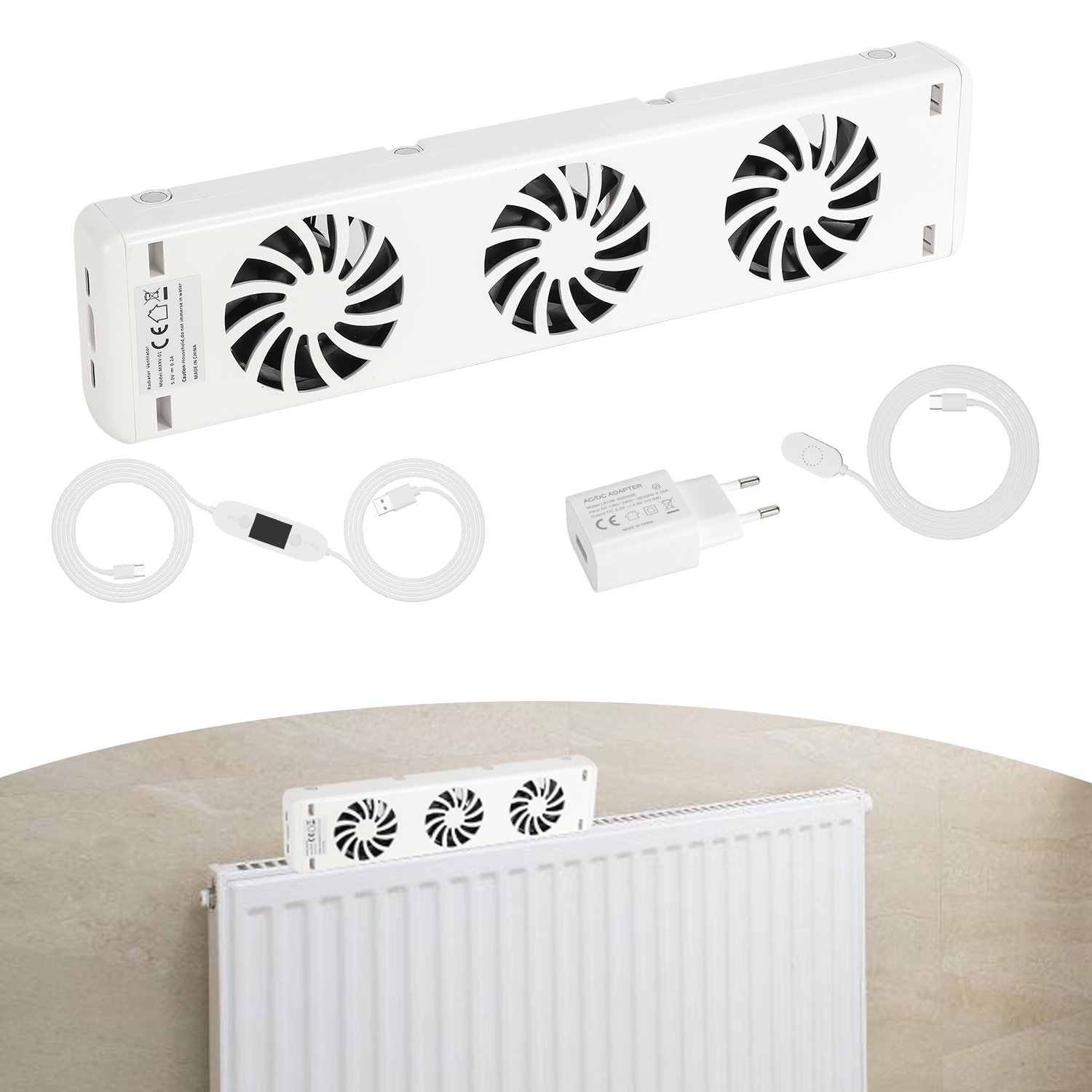 Tolletour Radiatorventilator 3-fach, 1er-set, Temperatursteuerung, Für ≤50 Cm