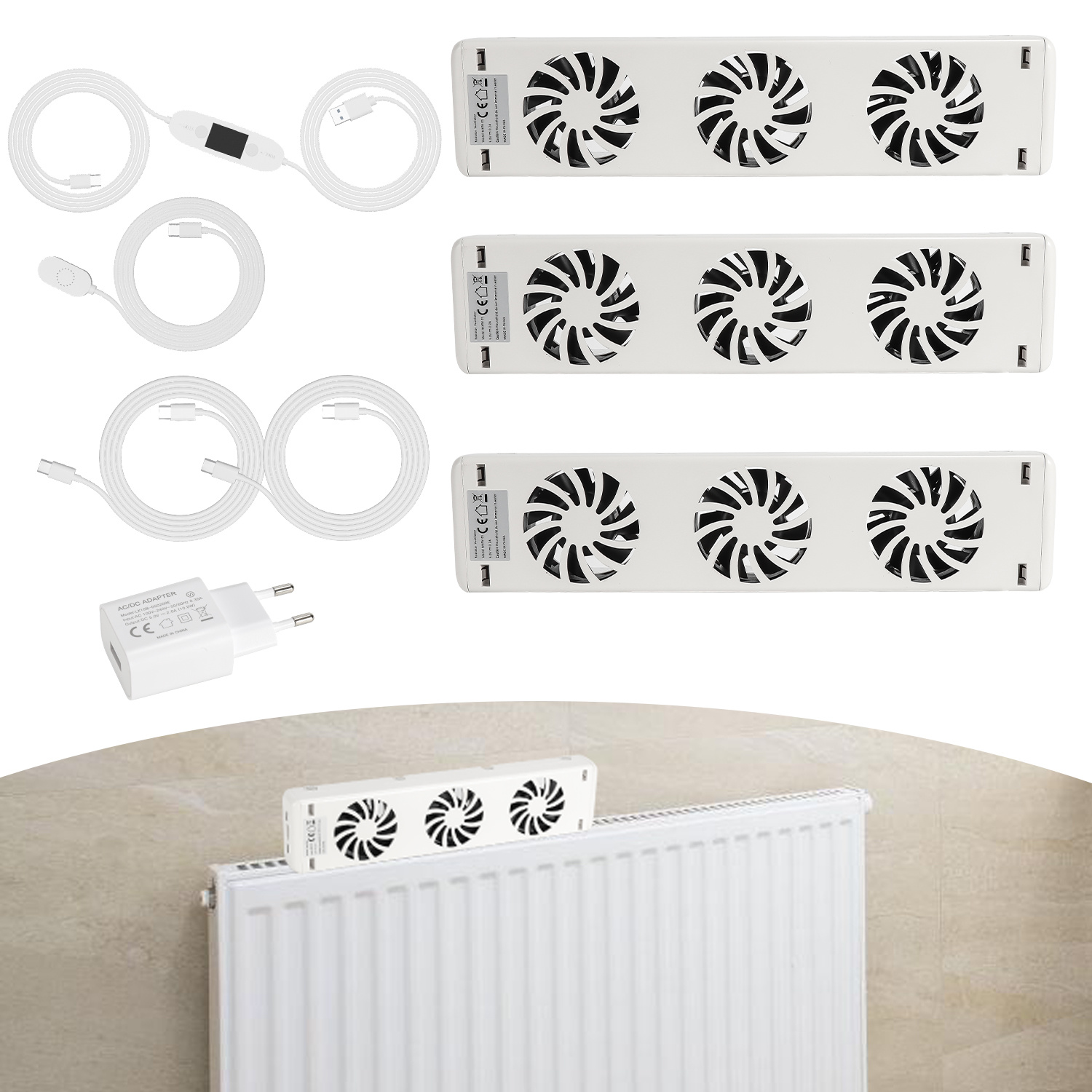 Tolletour Radiatorventilator 3-fach, 3er-set, Temperatursteuerung, Für ≤150 Cm