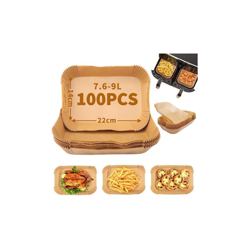 Backpapier Für Heißluftfritteusen, 22 X 14 Cm, 100 Stück, Antihaftbeschichtet, Öl- Und Wasserabweisend, Für Backofen Und Mikrowelle Geeignet – 100 Stück