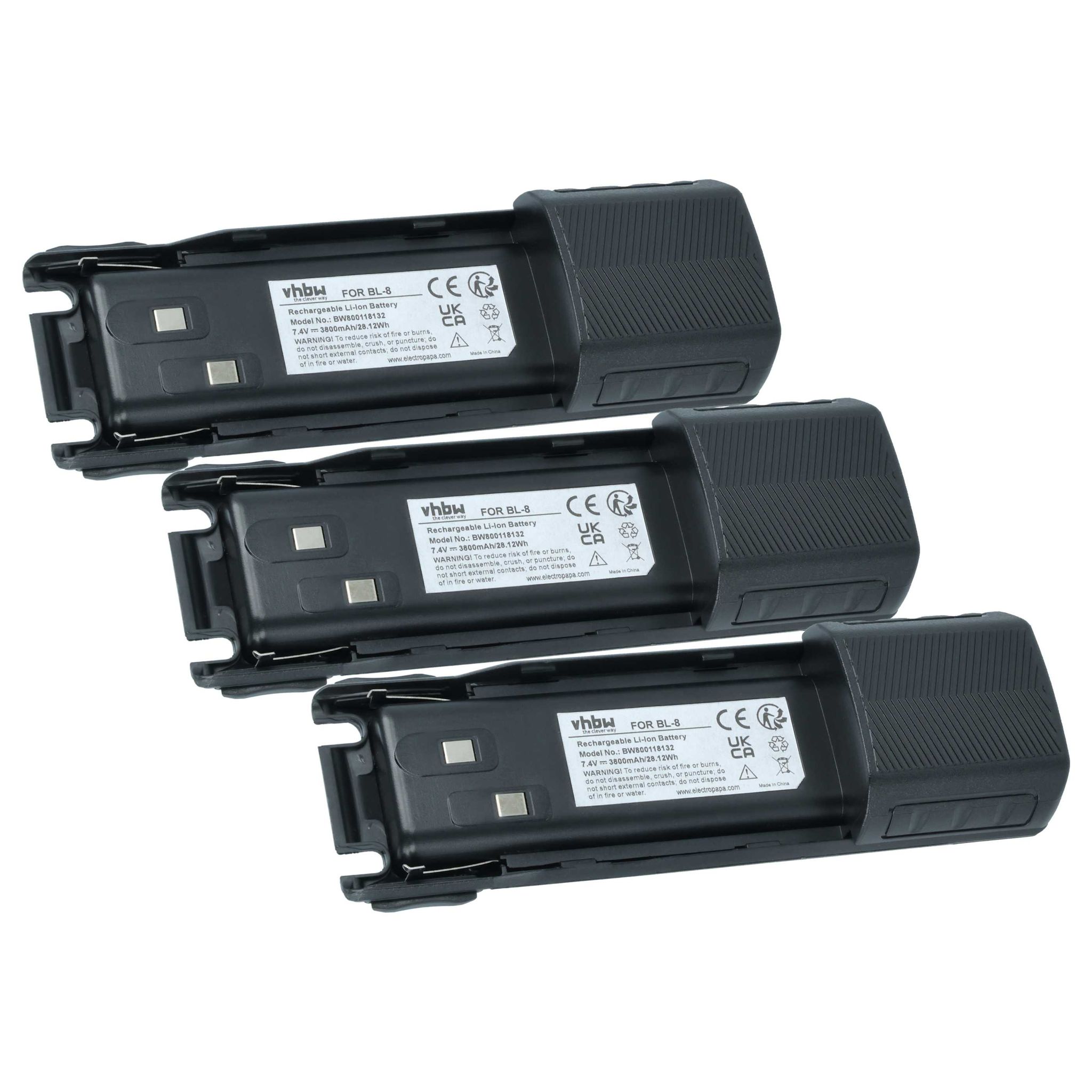 Vhbw 3x Akku Ersatz Für Baofeng Bl-8 Für Funkgerät, Walkie Talkie (3800 Mah, 7,4 V, Li-ion)