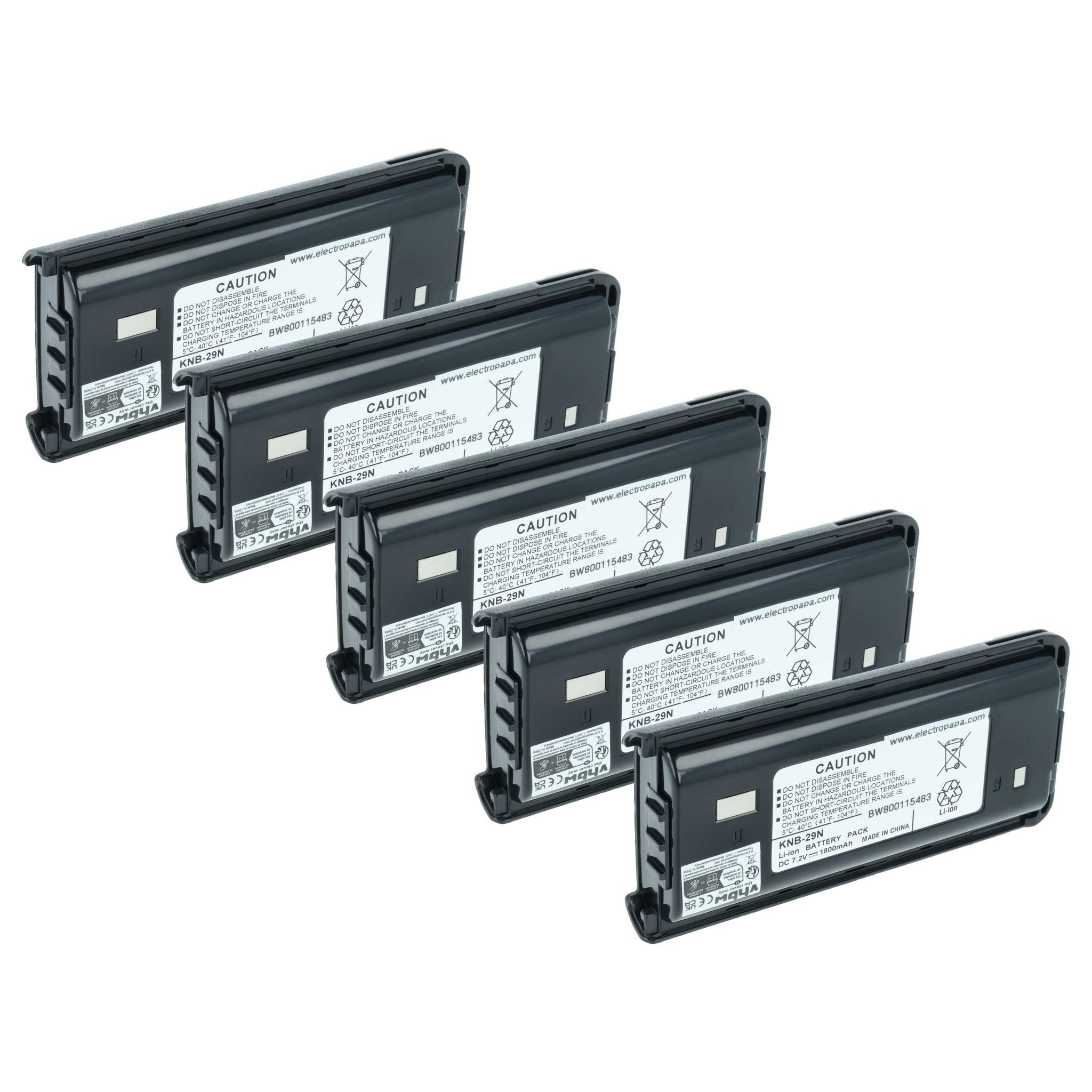 Vhbw 5x Akku Kompatibel Mit Kenwood Tk-3307, Tk-3302e3, Tk-3306, Tk-3306m3 Für Tk-3302uk, Tk-3302t Funkgerät, Walkie Talkie (1800 Mah, 7,4 V, Li-ion)