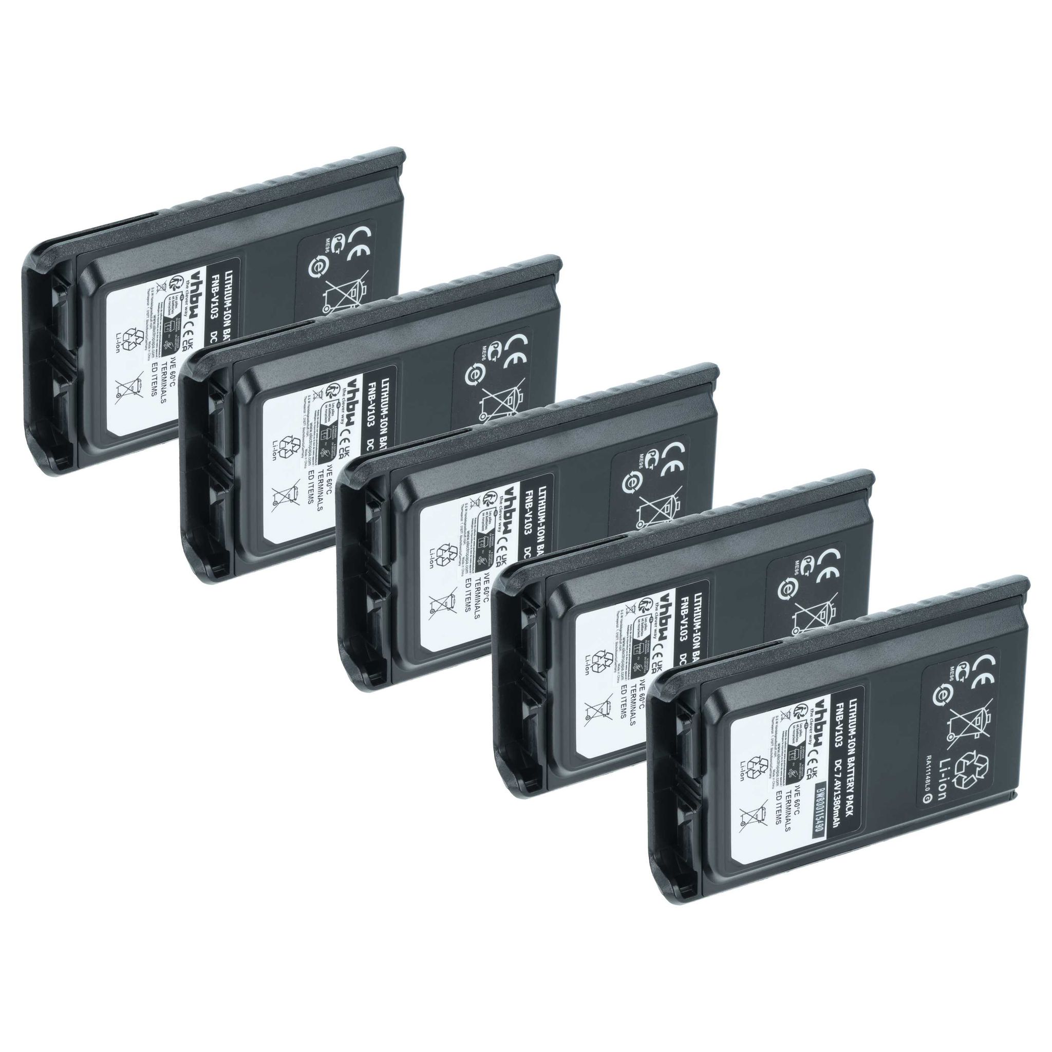 Vhbw 5x Akku Ersatz Für Yaesu Vertex Fnb-v132li, Fnb-v131li Für Funkgerät, Walkie Talkie (1380 Mah, 7,4 V, Li-ion)
