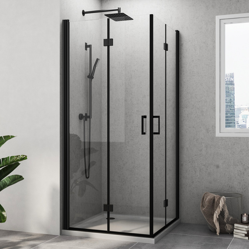 Schwarzer Duschkabinen 70x80 Cm Eckeinstieg Falttür Duschabtrennung Drehfalttür Dusche 6mm Nano Beschichtung Esg Glas Faltbare Duschwand Höhe 195cm