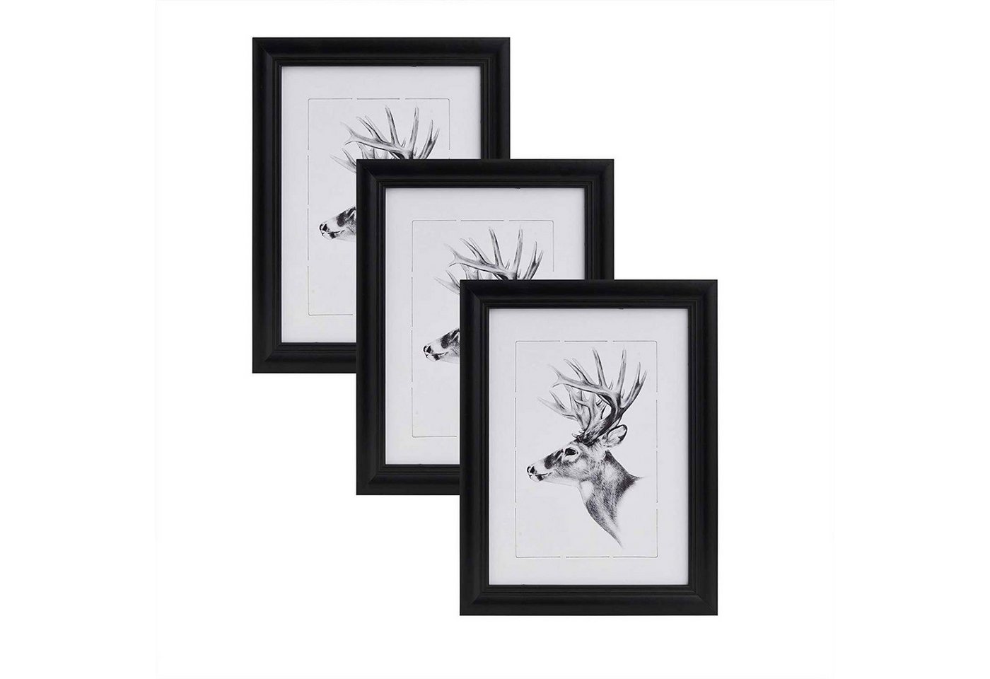 3er Set 20x25cm Bilderrahmen Artos Stil Holz Rahmen Fotogalerie Glasscheibe, Schwarz - Woltu Bild 4