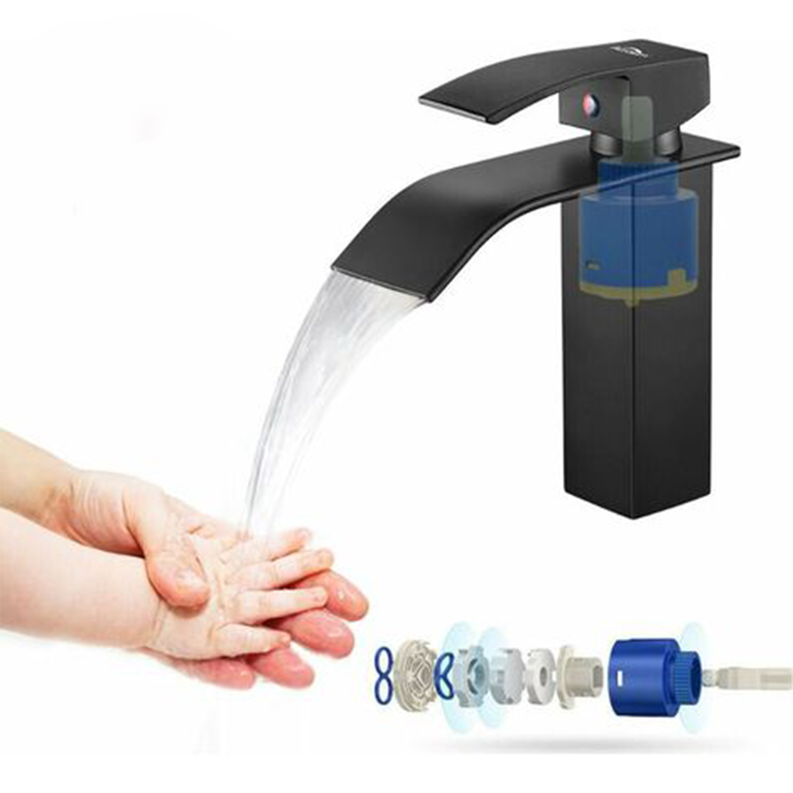 1-teiliger Moderner Schwarzer Wasserfall-waschtischhahn - Badarmaturen - Für Einbauwaschbecken -