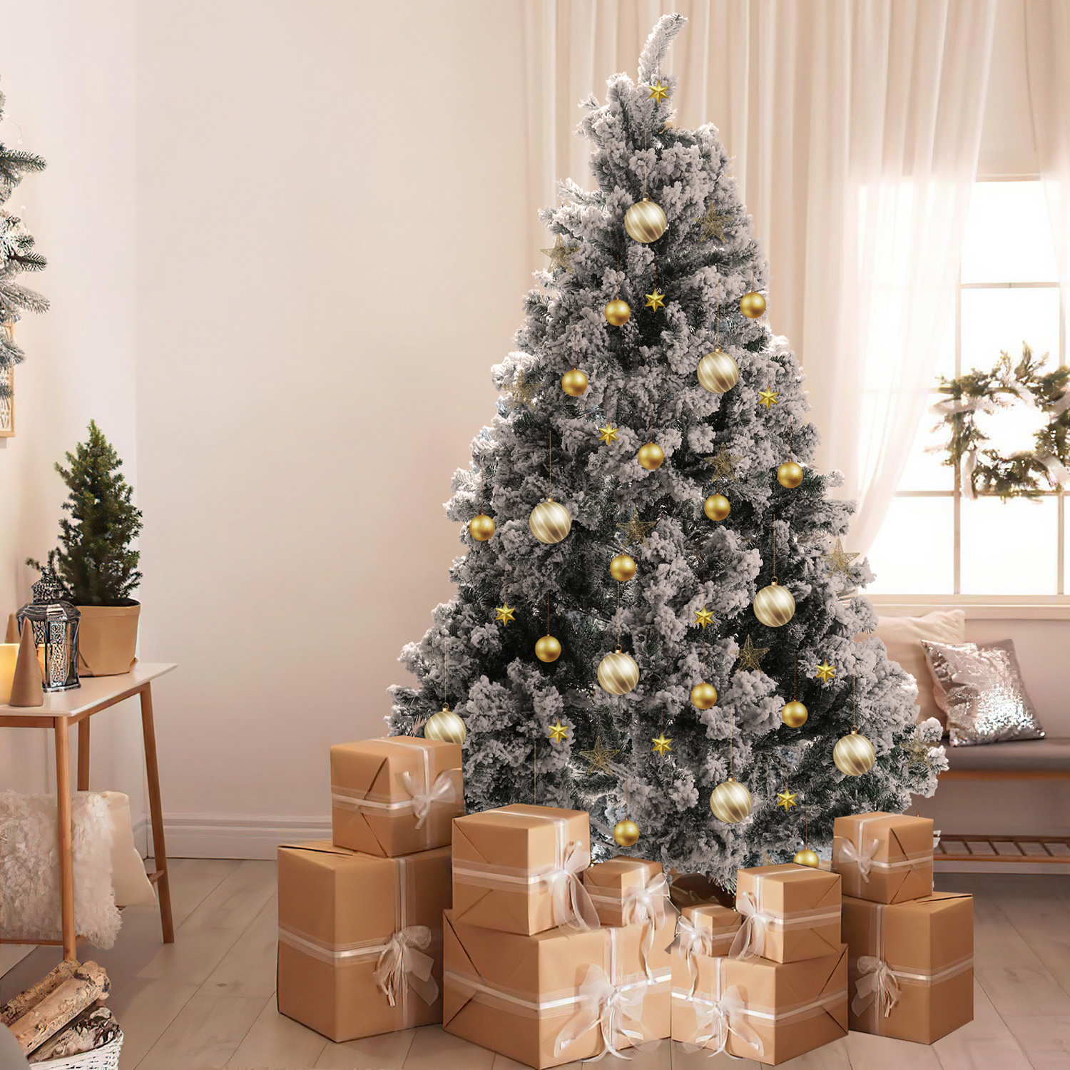 Jiubiaz Künstlicher Weihnachtsbaum 180 Cm Grün Mit Schnee-effekt, 860 Zweige, Pvc Und Metall, Automatisch Öffnende Zweige